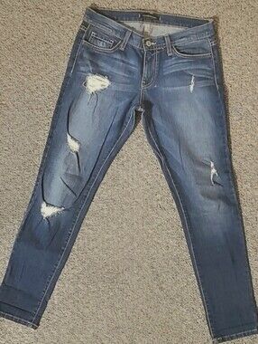 Flying Monkey Distressed Boyfriend Jeans Mid Rise Medium Wash Stretch Size 25